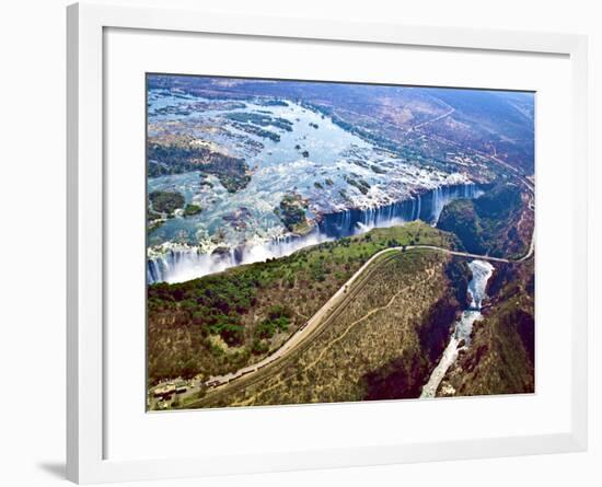 Aerial View of Victoria Falls, Waterfall, and the Zambesi River, Zimbabwe-Miva Stock-Framed Photographic Print