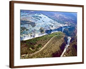 Aerial View of Victoria Falls, Waterfall, and the Zambesi River, Zimbabwe-Miva Stock-Framed Photographic Print