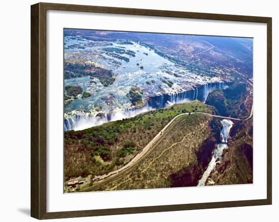 Aerial View of Victoria Falls, Waterfall, and the Zambesi River, Zimbabwe-Miva Stock-Framed Photographic Print