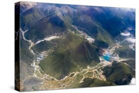 Aerial view of village and barley field in Lhasa Valley, Tibet, China-Keren Su-Stretched Canvas