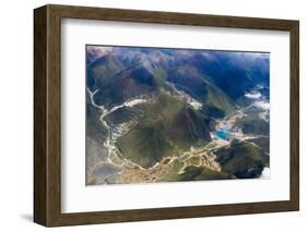 Aerial view of village and barley field in Lhasa Valley, Tibet, China-Keren Su-Framed Photographic Print