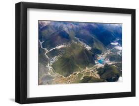 Aerial view of village and barley field in Lhasa Valley, Tibet, China-Keren Su-Framed Photographic Print