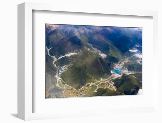 Aerial view of village and barley field in Lhasa Valley, Tibet, China-Keren Su-Framed Photographic Print