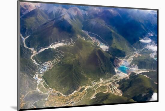 Aerial view of village and barley field in Lhasa Valley, Tibet, China-Keren Su-Mounted Photographic Print