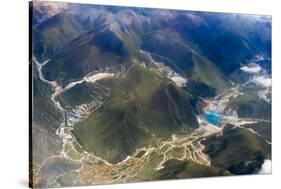 Aerial view of village and barley field in Lhasa Valley, Tibet, China-Keren Su-Stretched Canvas
