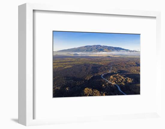 Aerial view of volcanic landscape and Mauna Kea, 4207m, Big Island, Hawaii, USA-Christian Kober-Framed Photographic Print