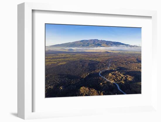 Aerial view of volcanic landscape and Mauna Kea, 4207m, Big Island, Hawaii, USA-Christian Kober-Framed Photographic Print