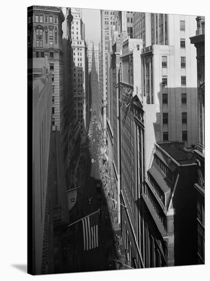 Aerial View of Wall Street Showing Trinity Church Standing at Head of Street-Herbert Gehr-Stretched Canvas