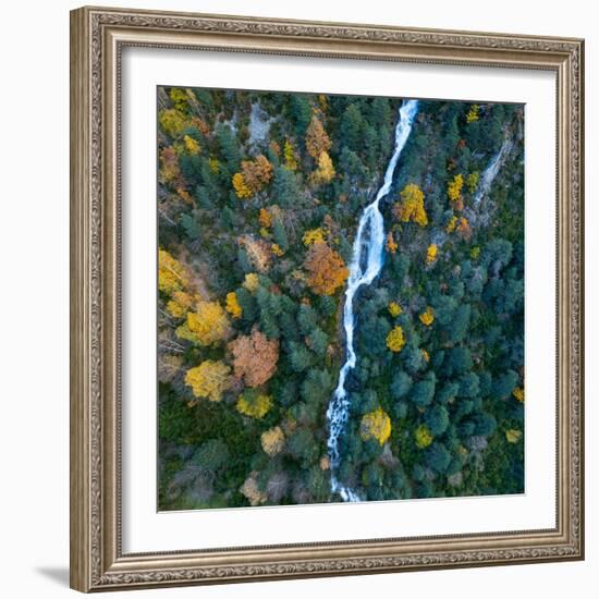 Aerial view of waterfall in the Urdiceto Ravine, Aragon, Spain-Juan Carlos Munoz-Framed Photographic Print