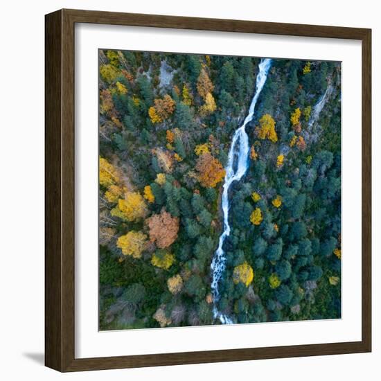 Aerial view of waterfall in the Urdiceto Ravine, Aragon, Spain-Juan Carlos Munoz-Framed Photographic Print