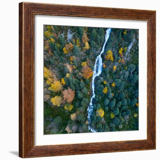 Aerial view of waterfall in the Urdiceto Ravine, Aragon, Spain-Juan Carlos Munoz-Framed Photographic Print