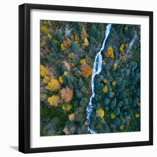 Aerial view of waterfall in the Urdiceto Ravine, Aragon, Spain-Juan Carlos Munoz-Framed Photographic Print