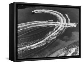 Aerial View of Waterskiers and Motorboats Speeding across the Pacific Ocean at Marine Stadium-Margaret Bourke-White-Framed Stretched Canvas