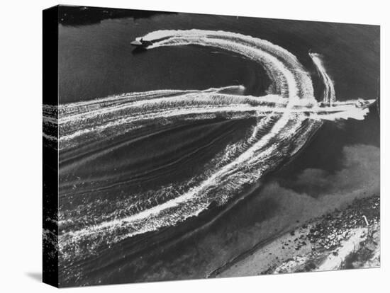 Aerial View of Waterskiers and Motorboats Speeding across the Pacific Ocean at Marine Stadium-Margaret Bourke-White-Stretched Canvas