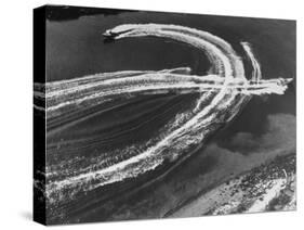 Aerial View of Waterskiers and Motorboats Speeding across the Pacific Ocean at Marine Stadium-Margaret Bourke-White-Stretched Canvas