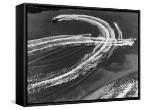 Aerial View of Waterskiers and Motorboats Speeding across the Pacific Ocean at Marine Stadium-Margaret Bourke-White-Framed Stretched Canvas