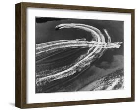 Aerial View of Waterskiers and Motorboats Speeding across the Pacific Ocean at Marine Stadium-Margaret Bourke-White-Framed Photographic Print