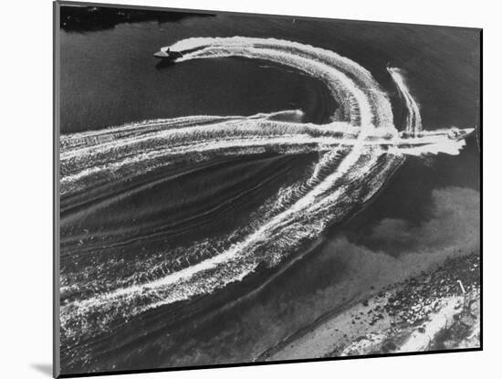 Aerial View of Waterskiers and Motorboats Speeding across the Pacific Ocean at Marine Stadium-Margaret Bourke-White-Mounted Photographic Print