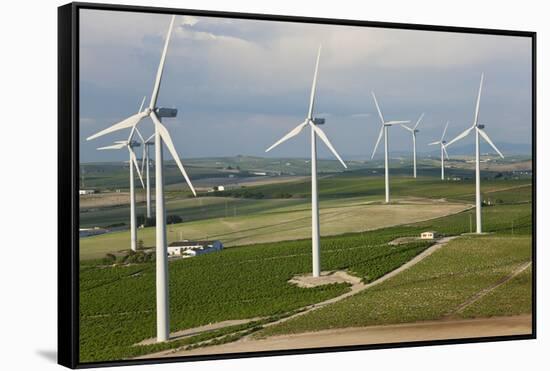 Aerial View of Wind Turbines, Andalusia, Spain-Peter Adams-Framed Stretched Canvas