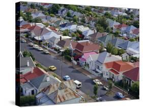 Aerial View of Wooden Villas, Corrugated Iron Roofs, Suburban Street, Auckland-Julia Thorne-Stretched Canvas
