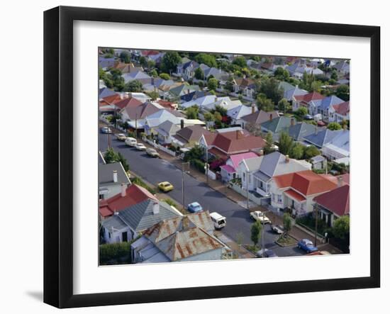 Aerial View of Wooden Villas, Corrugated Iron Roofs, Suburban Street, Auckland-Julia Thorne-Framed Photographic Print