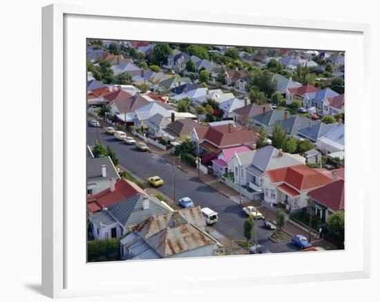 Aerial View of Wooden Villas, Corrugated Iron Roofs, Suburban Street, Auckland-Julia Thorne-Framed Photographic Print