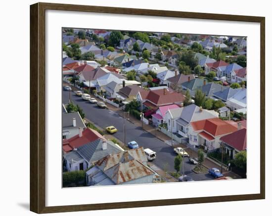 Aerial View of Wooden Villas, Corrugated Iron Roofs, Suburban Street, Auckland-Julia Thorne-Framed Photographic Print