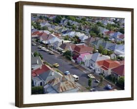 Aerial View of Wooden Villas, Corrugated Iron Roofs, Suburban Street, Auckland-Julia Thorne-Framed Photographic Print