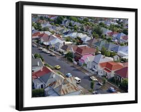 Aerial View of Wooden Villas, Corrugated Iron Roofs, Suburban Street, Auckland-Julia Thorne-Framed Photographic Print