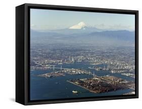 Aerial View of Yokohama City and Mount Fuji, Shizuoka Prefecture, Japan, Asia-Christian Kober-Framed Stretched Canvas