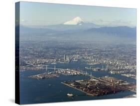 Aerial View of Yokohama City and Mount Fuji, Shizuoka Prefecture, Japan, Asia-Christian Kober-Stretched Canvas