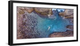 Aerial View of Young Woman in the Blue Sea among Rocks, Oaxaca Mexico from Above-Rodrigo Lucentini-Framed Photographic Print
