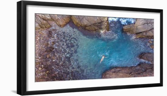 Aerial View of Young Woman in the Blue Sea among Rocks, Oaxaca Mexico from Above-Rodrigo Lucentini-Framed Photographic Print