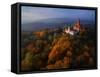 Aerial View on Romantic Fairy Castle in Picturesque Autumn Landscape Lit by Evening Sun. Czech Land-Martin Mecnarowski-Framed Stretched Canvas