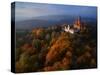 Aerial View on Romantic Fairy Castle in Picturesque Autumn Landscape Lit by Evening Sun. Czech Land-Martin Mecnarowski-Stretched Canvas