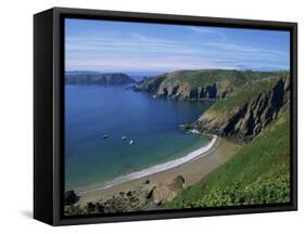 Aerial View over Beach at La Grande Greve, Sark, Channel Islands, United Kingdom, Europe-Lightfoot Jeremy-Framed Stretched Canvas