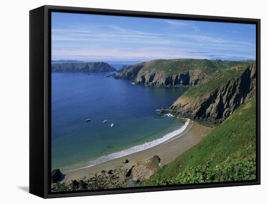 Aerial View over Beach at La Grande Greve, Sark, Channel Islands, United Kingdom, Europe-Lightfoot Jeremy-Framed Stretched Canvas