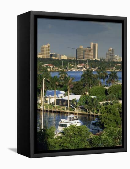 Aerial View over Boats and Houses on the Harbour with Fort Lauderdale Skyline Behind, Florida, USA-Miller John-Framed Stretched Canvas