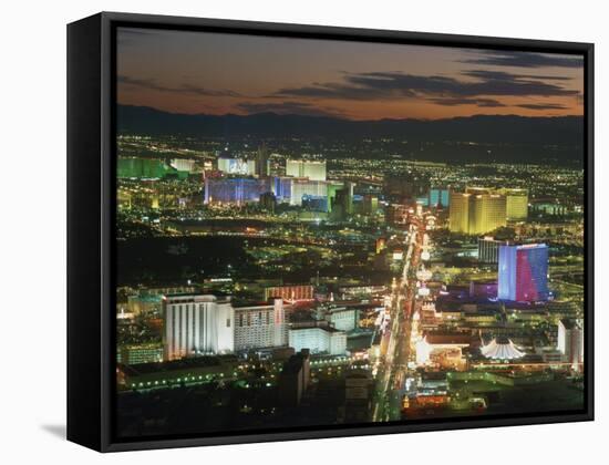 Aerial View over Lights of the City at Night, Las Vegas, Nevada, USA-null-Framed Stretched Canvas