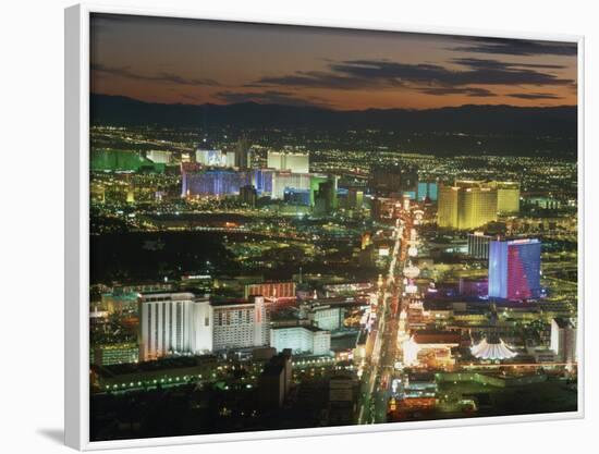 Aerial View over Lights of the City at Night, Las Vegas, Nevada, USA-null-Framed Photographic Print