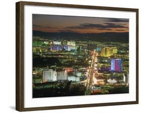 Aerial View over Lights of the City at Night, Las Vegas, Nevada, USA-null-Framed Photographic Print