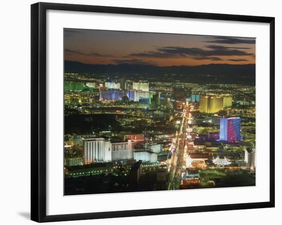 Aerial View over Lights of the City at Night, Las Vegas, Nevada, USA-null-Framed Photographic Print