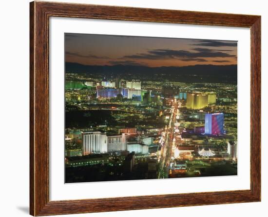 Aerial View over Lights of the City at Night, Las Vegas, Nevada, USA-null-Framed Photographic Print