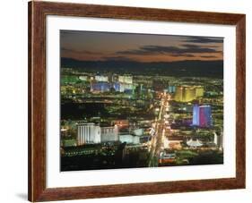 Aerial View over Lights of the City at Night, Las Vegas, Nevada, USA-null-Framed Photographic Print