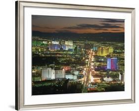 Aerial View over Lights of the City at Night, Las Vegas, Nevada, USA-null-Framed Photographic Print