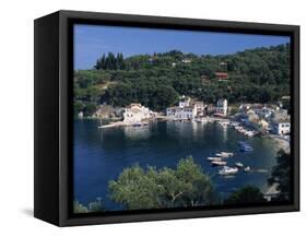 Aerial View over Loggos Harbour, Paxos, Ionian Islands, Greek Islands, Greece, Europe-Julia Bayne-Framed Stretched Canvas