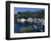 Aerial View over Loggos Harbour, Paxos, Ionian Islands, Greek Islands, Greece, Europe-Julia Bayne-Framed Photographic Print