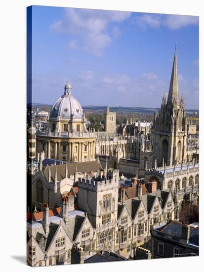 Aerial View Over the Dome of the Radcliffe Camera and a Spire of an Oxford College, England, UK-Nigel Francis-Stretched Canvas