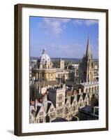 Aerial View Over the Dome of the Radcliffe Camera and a Spire of an Oxford College, England, UK-Nigel Francis-Framed Photographic Print