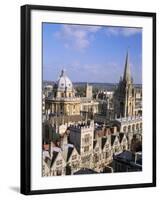 Aerial View Over the Dome of the Radcliffe Camera and a Spire of an Oxford College, England, UK-Nigel Francis-Framed Photographic Print